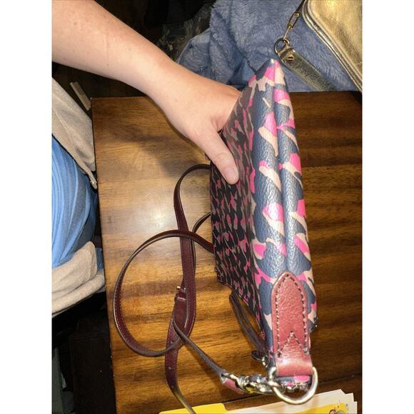 Fossil Black Pink And Tan Clutch Crossbody Handbag Leather 11x7 Inch - Picture 10 of 16